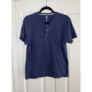 Number Lab Henley Shirt Mens Size S Blue Short Sleeve Pima Cotton Casual Tee